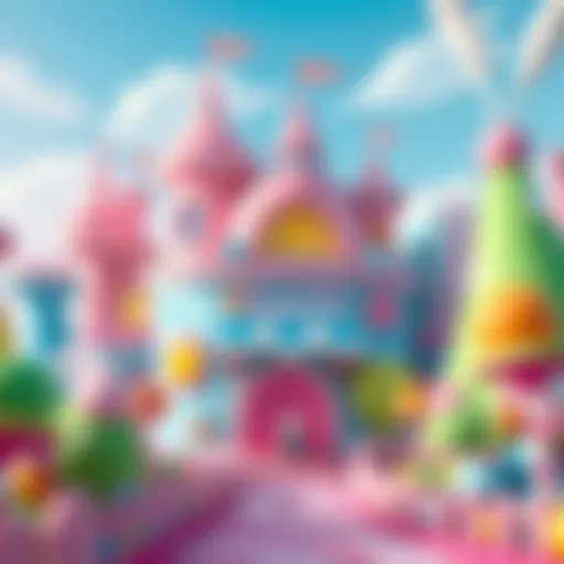 A vibrant illustration of the Candy Kingdom, showcasing its whimsical architecture and colorful inhabitants.