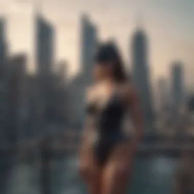 Batman swimsuit showcasing Gotham City skyline