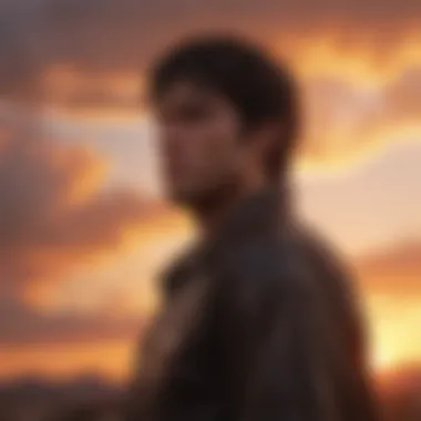 Emotional climax between key characters with a dramatic sunset backdrop