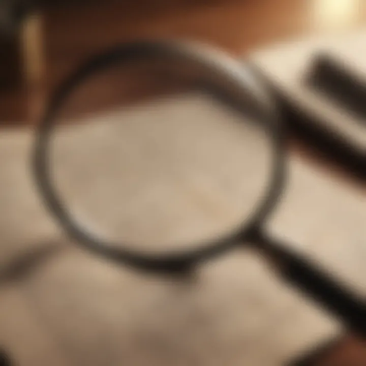 A close-up of a magnifying glass over a mysterious document