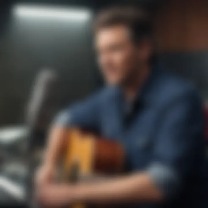 Blake Shelton in a recording studio working on new music