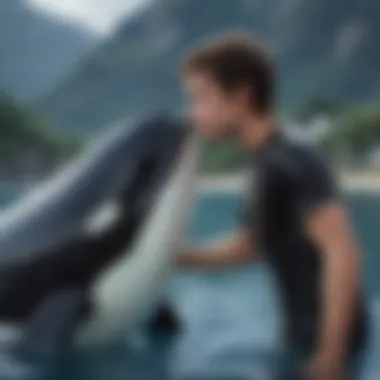 Boy and killer whale forming a bond