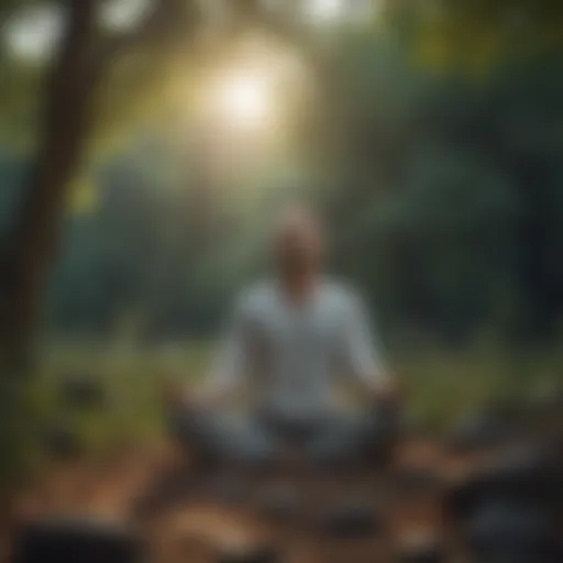 Person meditating in serene nature setting