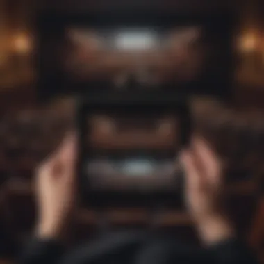 A split image showing a packed theater versus an individual watching a musical on a tablet.