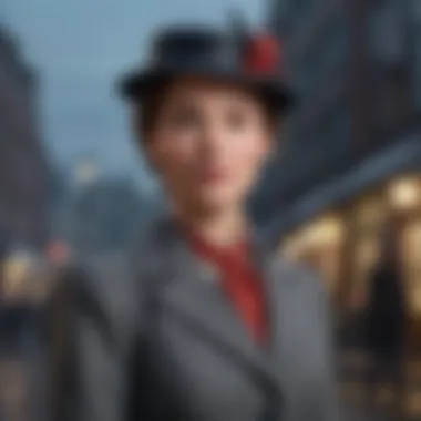 A captivating portrayal of Mary Poppins in a film adaptation, highlighting the character's charm and charisma.