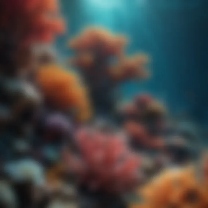Underwater shot of colorful coral reefs teeming with diverse marine life