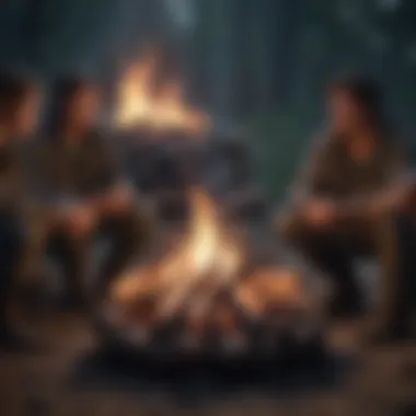 Survivor contestants strategizing around a campfire