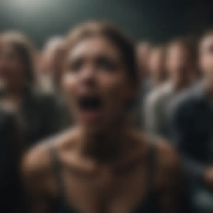 Audience reactions during a gripping moment in a recent theatrical horror release.