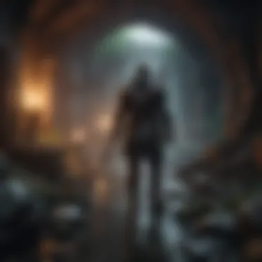 Lone Warrior Delving into Mysterious Depths Illustration of a lone warrior exploring a mysterious dungeon