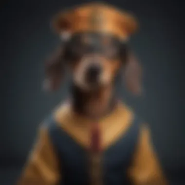 A whimsical dachshund adorned in a Shakespearean costume