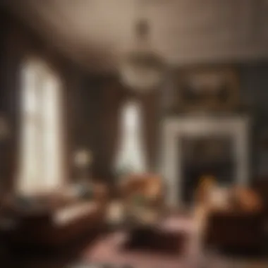 A cozy living room setting resembling the time period of Downton Abbey