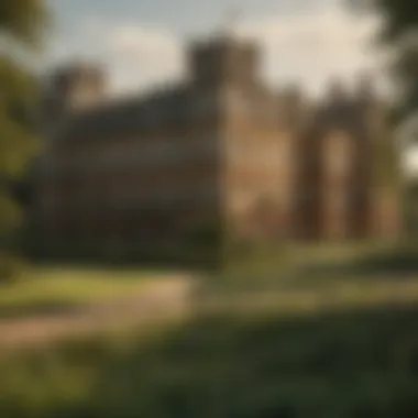 A Glimpse of the Downton Abbey Estate The iconic Downton Abbey estate captured in a stunning landscape shot.
