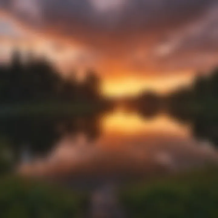 Dramatic Sunset Over the Hauntingly Beautiful Lake Dramatic Sunset Over the Hauntingly Beautiful Lake