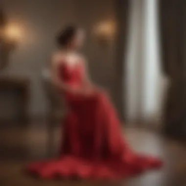 Elegant evening gown draped over a chair symbolizing anticipation