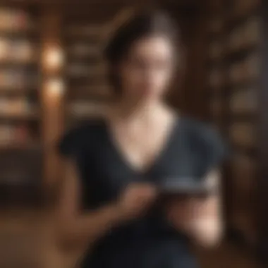 Elegant woman using a tablet to access Kindle library