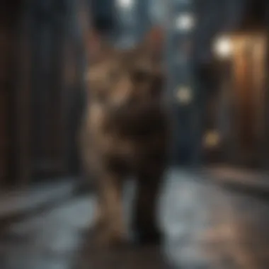 Mysterious feline hero in dark alley