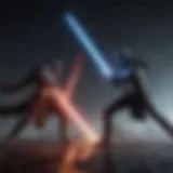 Majestic lightsaber clash in a cosmic duel