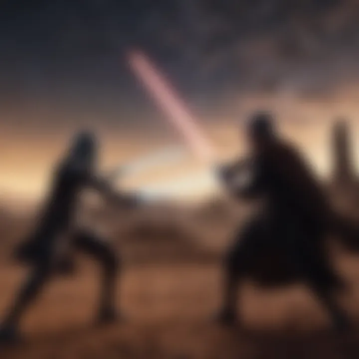 Intense lightsaber battle under starlit skies