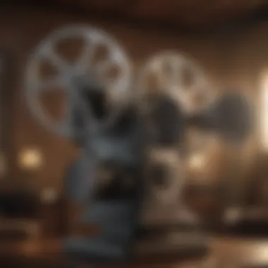 Elegant vintage movie projector in dimly lit room