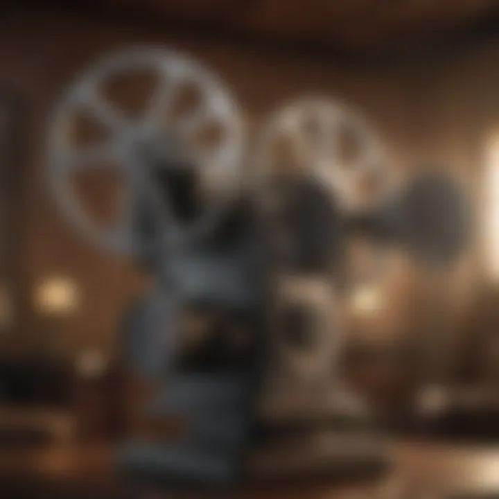Elegant vintage movie projector in dimly lit room