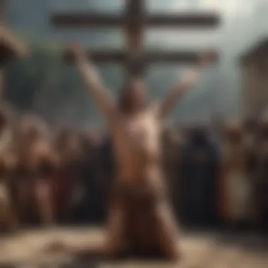 Artistic depiction of a film scene portraying the crucifixion