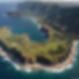 Aerial view of Hawaii's pristine coastline illustrating trade routes.