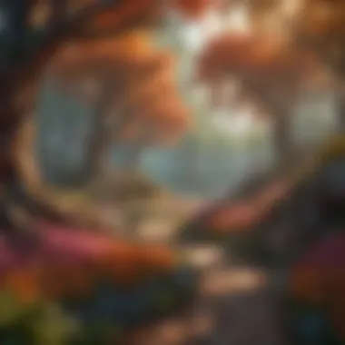 The Enchantment of Fantasia's Magical Forest A vibrant scene from Fantasia showcasing a magical forest with swirling colors.
