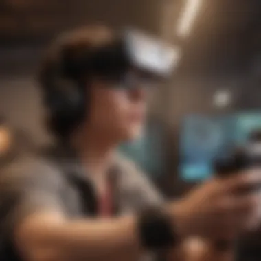 Enthusiastic player enjoying a multiplayer game in VR