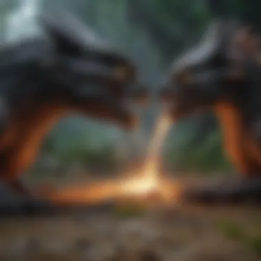 Conflict and Resolution A dramatic scene showcasing the conflict between humans and dragons