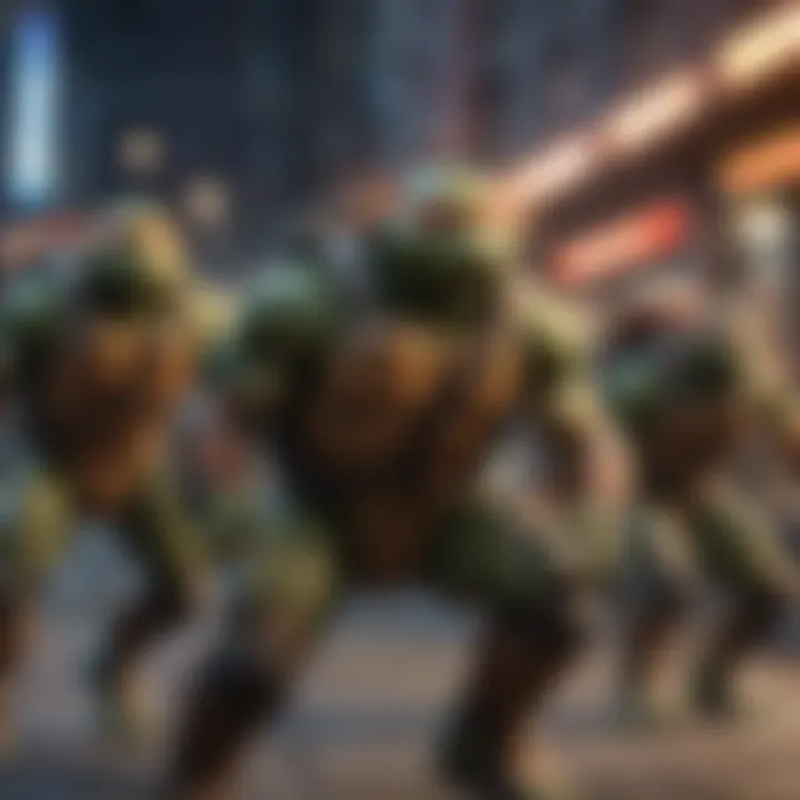 The Teenage Mutant Ninja Turtles in a dynamic action scene