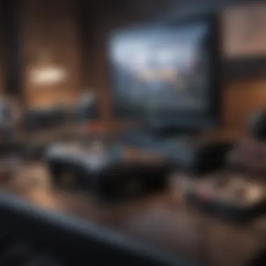 Modern Gaming Console and Accessories A sleek gaming console surrounded by various gaming accessories