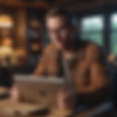 Informed Travel Decisions through Reddit A traveler contemplating lodging choices with a laptop