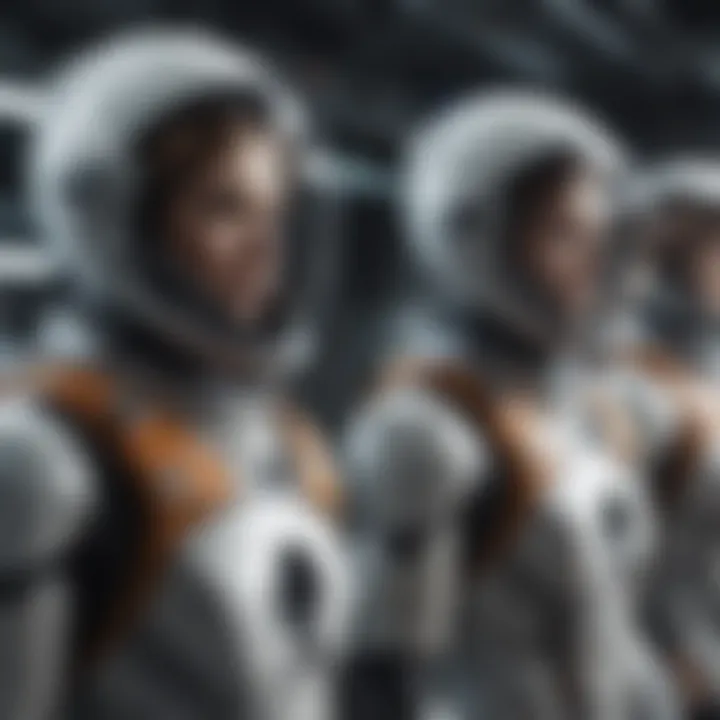 Characters in futuristic space suits