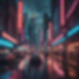 Futuristic cityscape with neon lights