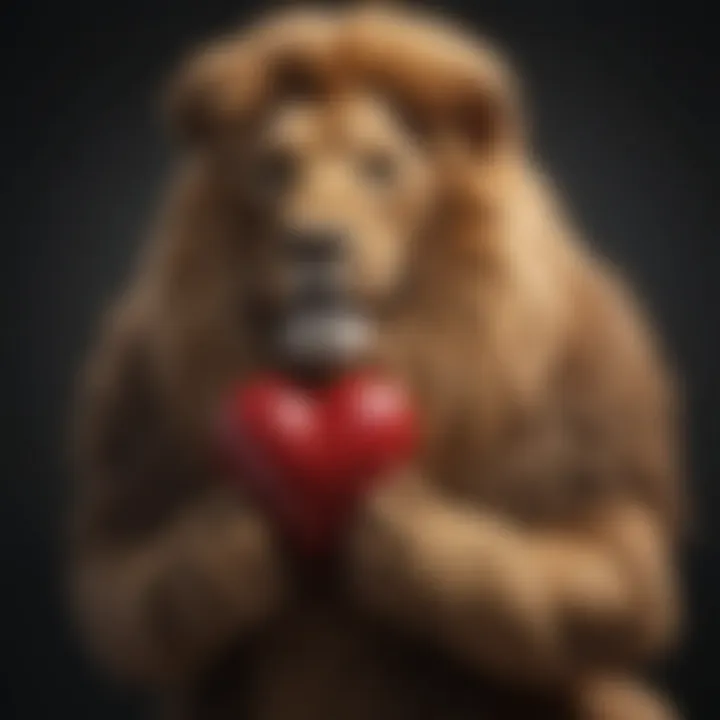 Courageous figure with a lion's mane holding a heart-shaped object