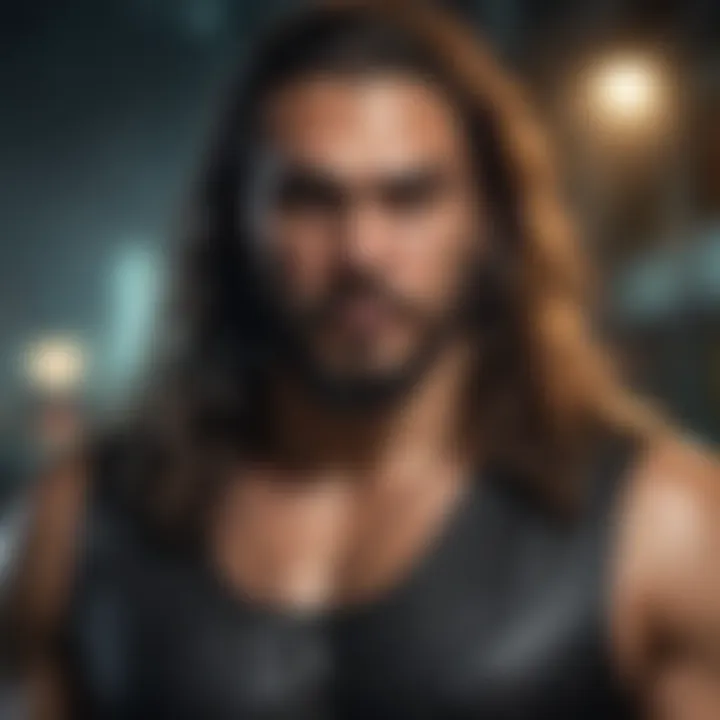 Aesthetic composition of the Jason Momoa poster emphasizing modern pop culture influences.