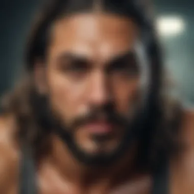 Close-up of details in the Jason Momoa poster highlighting visual storytelling elements.