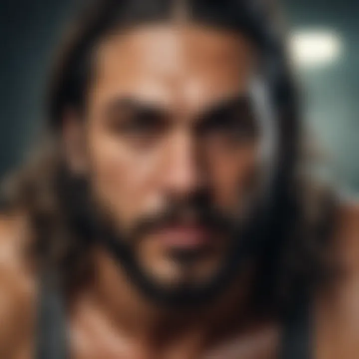 Close-up of details in the Jason Momoa poster highlighting visual storytelling elements.