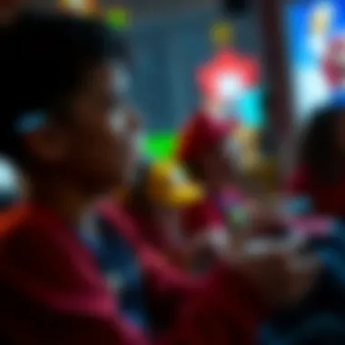 Engagement in Mario Gaming Gamer immersed in a Mario game using Joy-Con controllers