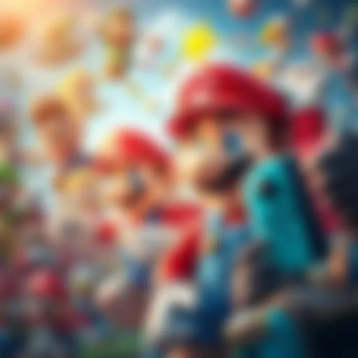 Mario Universe and Joy-Con Synergy Collage of Mario characters and Joy-Con controllers