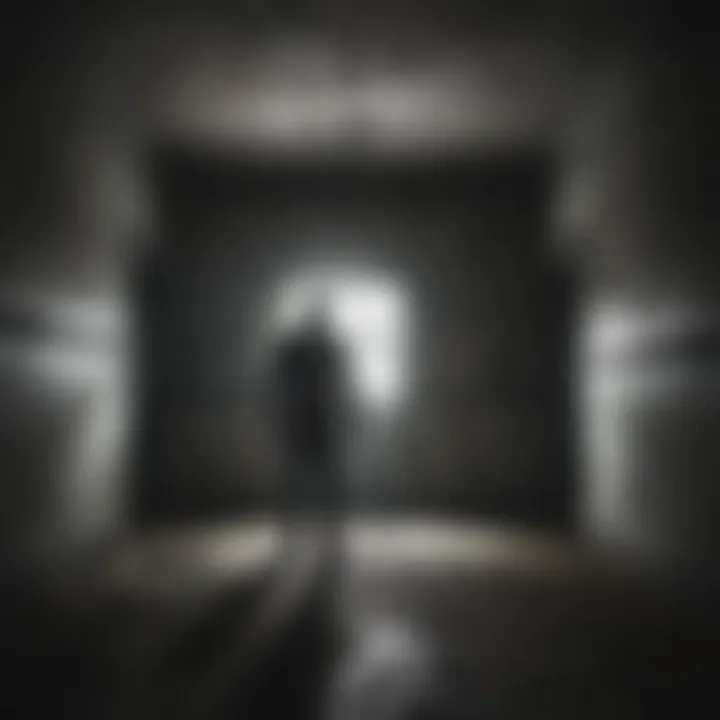 Mysterious shadow figure in haunted asylum