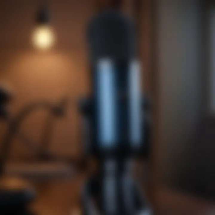 A Blue Yeti microphone set up for gaming streaming