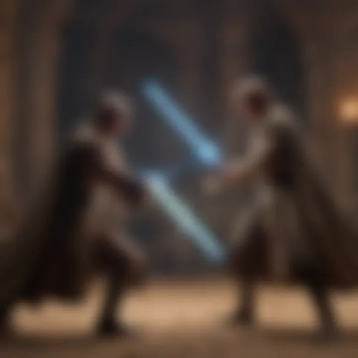 An intense duel between two Jedi warriors