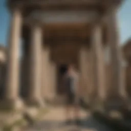 Percy Jackson standing in front of a Greek temple