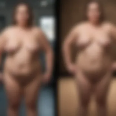 A before-and-after transformation showcasing significant weight loss.