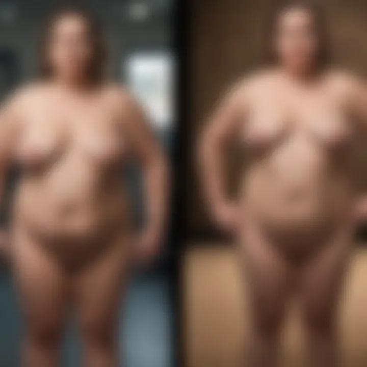 A before-and-after transformation showcasing significant weight loss.