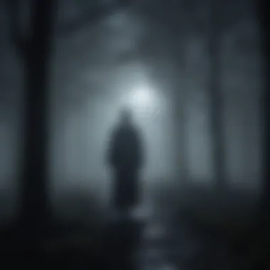 Eerie mist shrouding a mysterious figure in the night