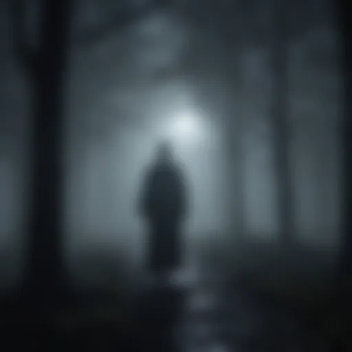 Eerie mist shrouding a mysterious figure in the night