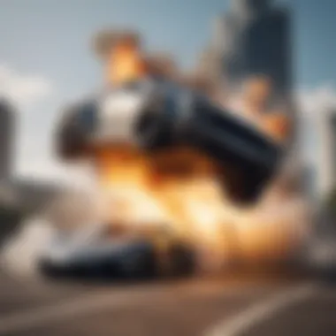 Explosive action scene with cars flipping in the air