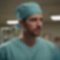 A surgeon's silhouette in scrubs